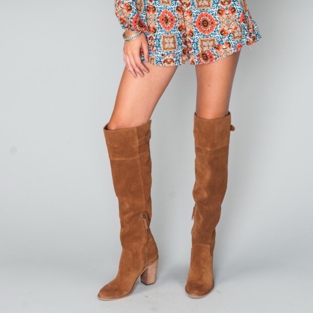 Dolce Vita Okana OTK Suede Caramel Brown Boots